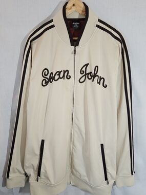 Sean John Y2k  Men’s Cream Zip-Front Jacket sz XXL